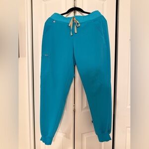 Figs Teal Joggers Scrubs with Tan Drawstring